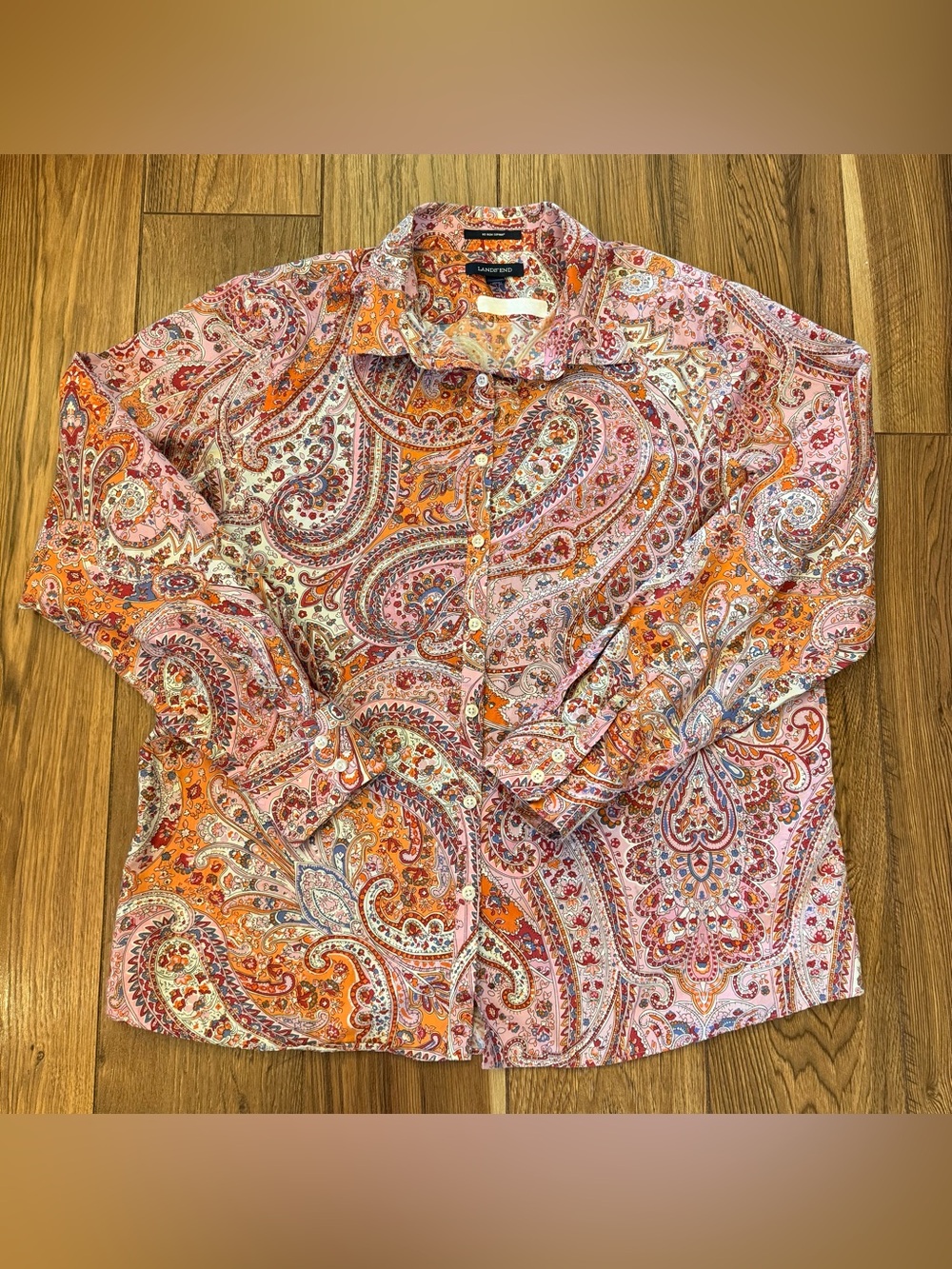Lands' End Pink & Orange Paisley Button-Down Shirt